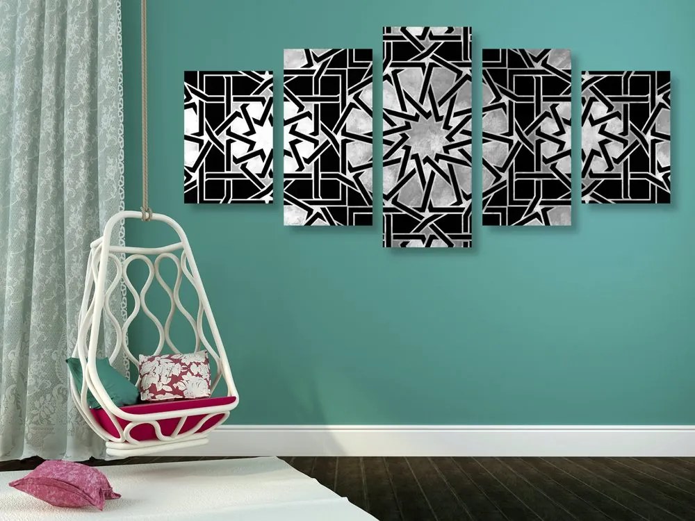 Quadri 5 pezzi – Mosaico orientale in bianco e nero