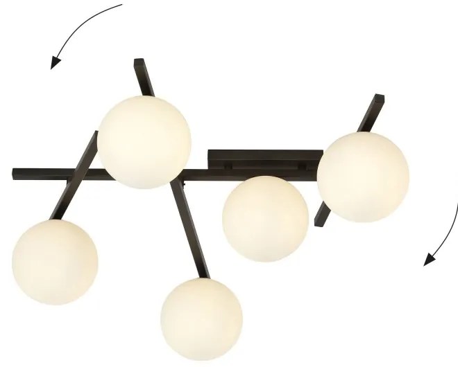 Lampadario da Soffitto in Acciaio e Vetro SMART 5 Nero 5xE14 Colore delle Sfere Bianco