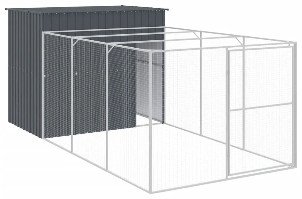 Casetta cani con corsa antracite 214x457x181 cm acciaio zincato