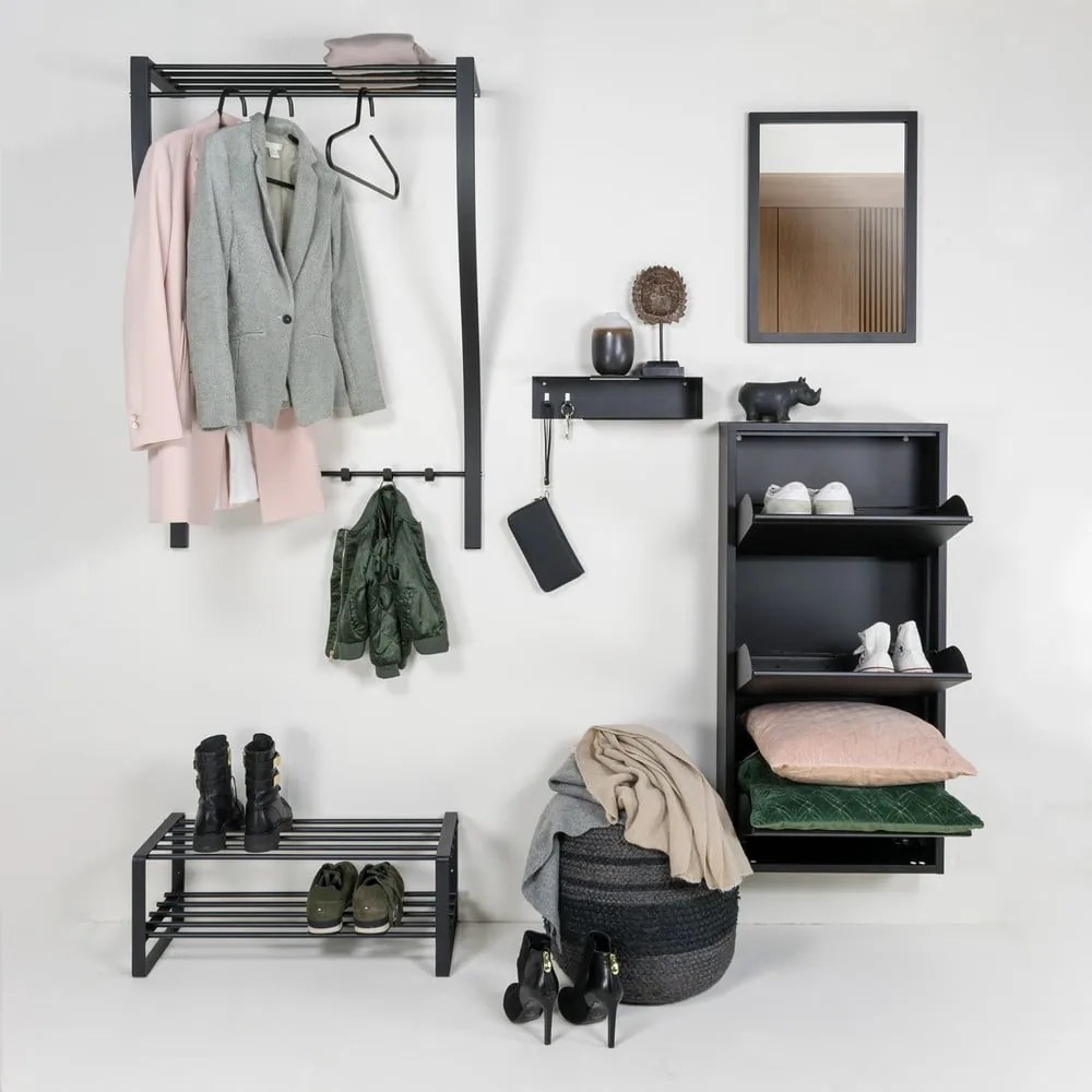 Attaccapanni da parete nero in metallo con scaffale 75 cm Carve – Spinder Design