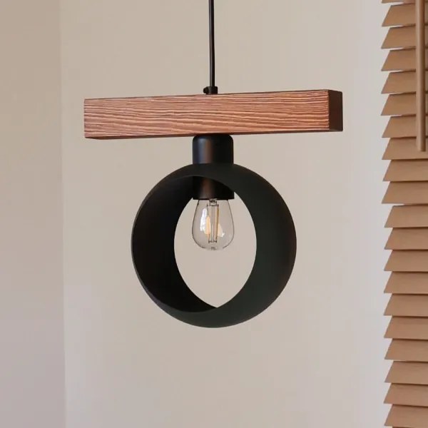 Duolla - Lampadario a sospensione su cavo IRONLINE 1xE27/15W/230V pino/rovere/nero