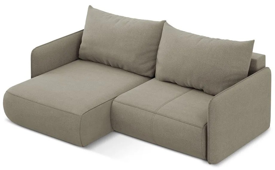 Divano angolare beige allungabile/con contenitore (con penisola a sinistra) Nanea – Makamii