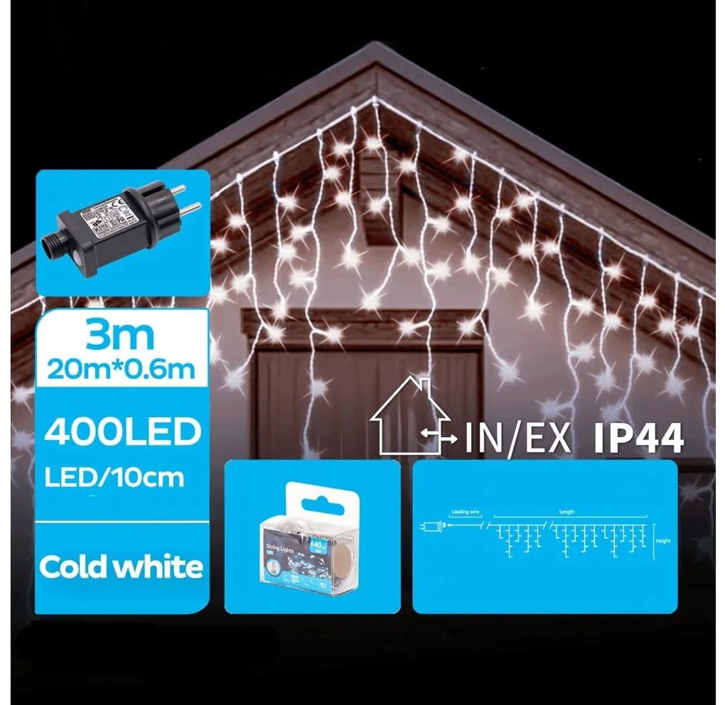 Brilagi - Catena luminosa natalizia LED per esterni 400xLED/8 funzioni 23x0,6m IP44 bianco freddo