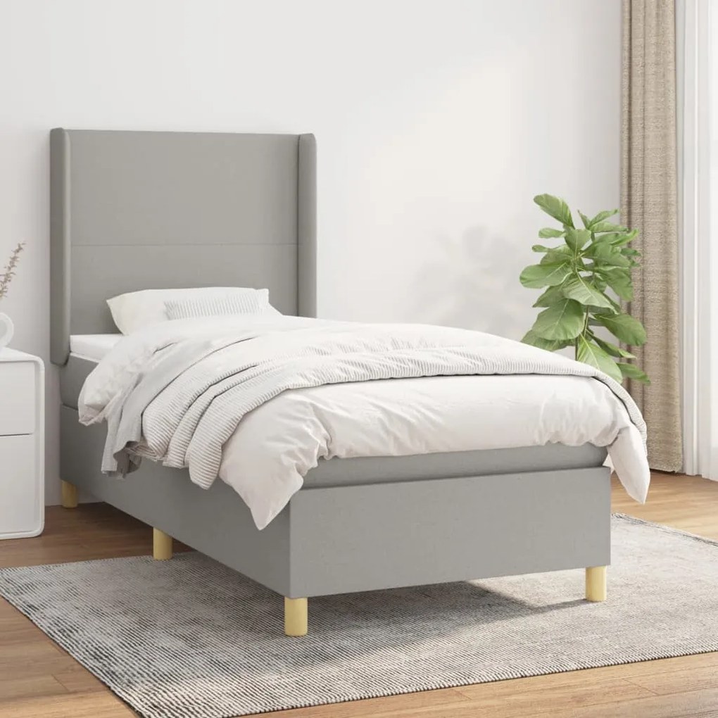 Giroletto A Molle Con Materasso Grigio Chiaro 90x190 Cm Tessuto /