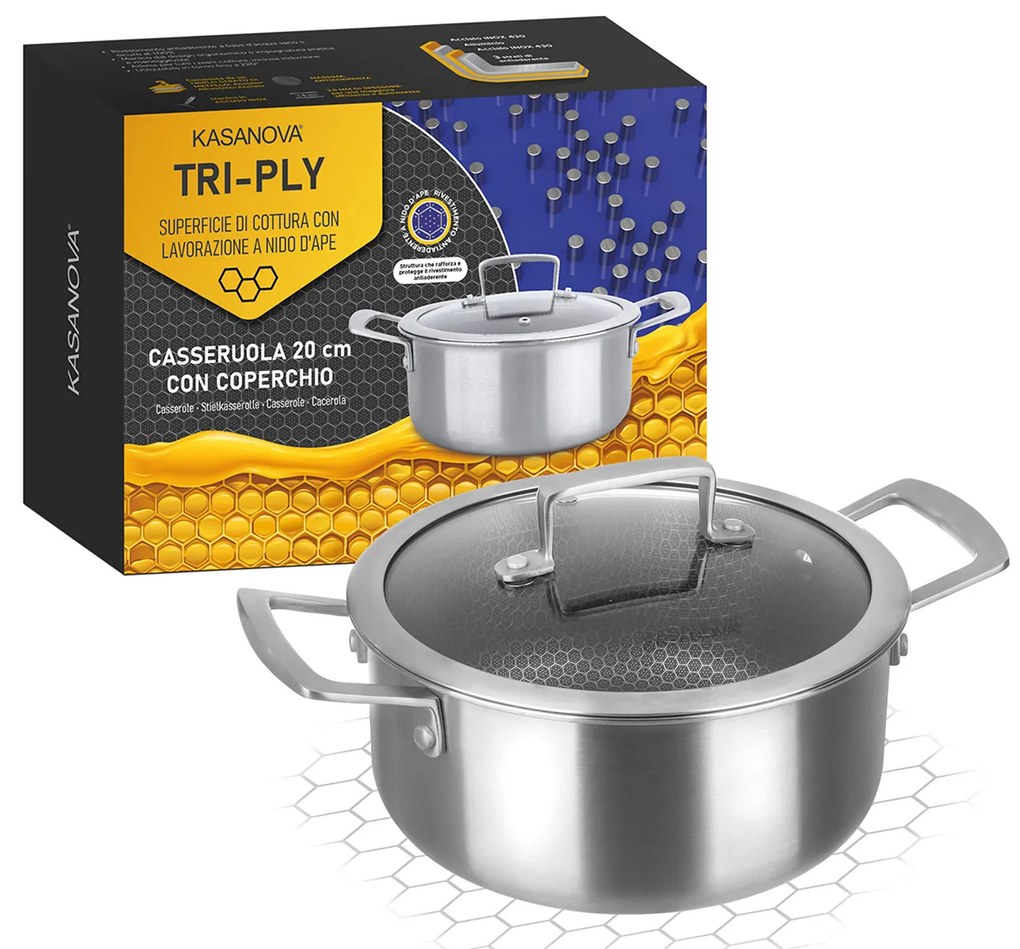 Casseruola 20 cm con coperchio a 3 strati Tri - ply