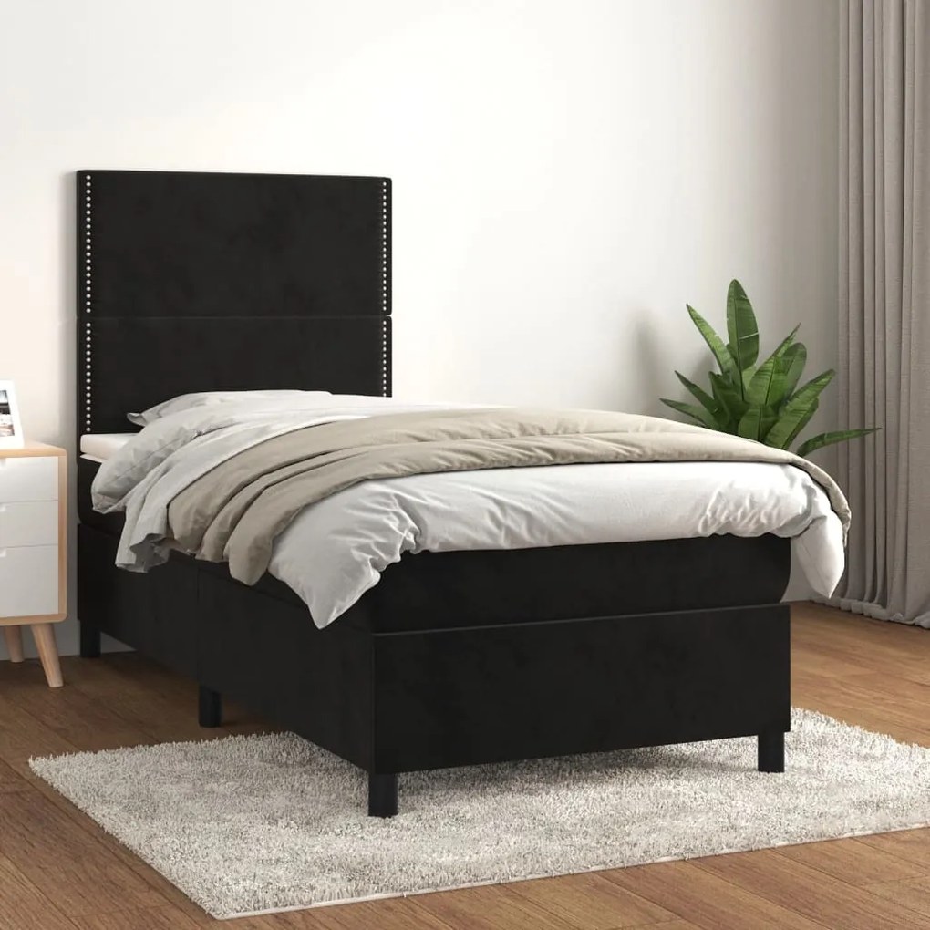 Giroletto A Molle Con Materasso Nero 90x200 Cm İn Velluto /