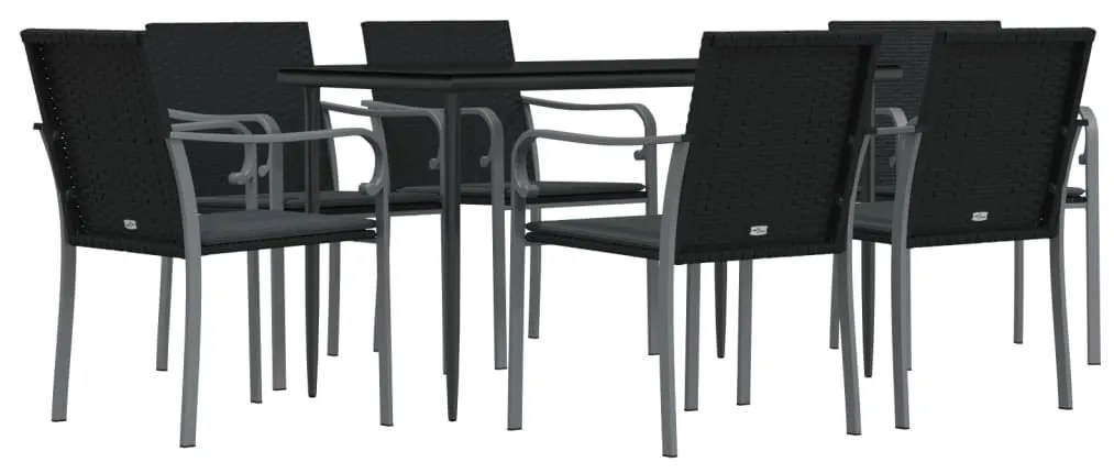 Set pranzo da giardino 7 pz con cuscini in polyrattan e acciaio
