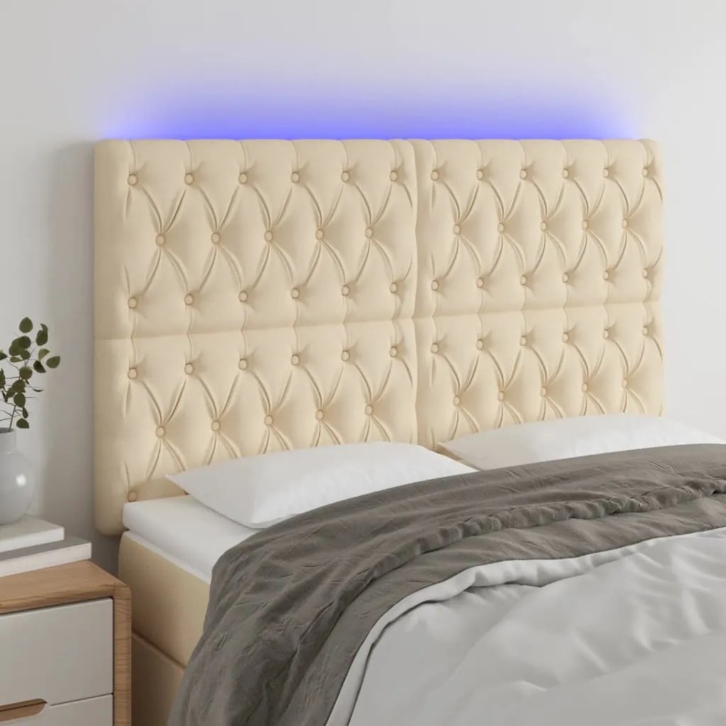 Testiera A Led Crema 144x7x118/128 Cm İn Tessuto /