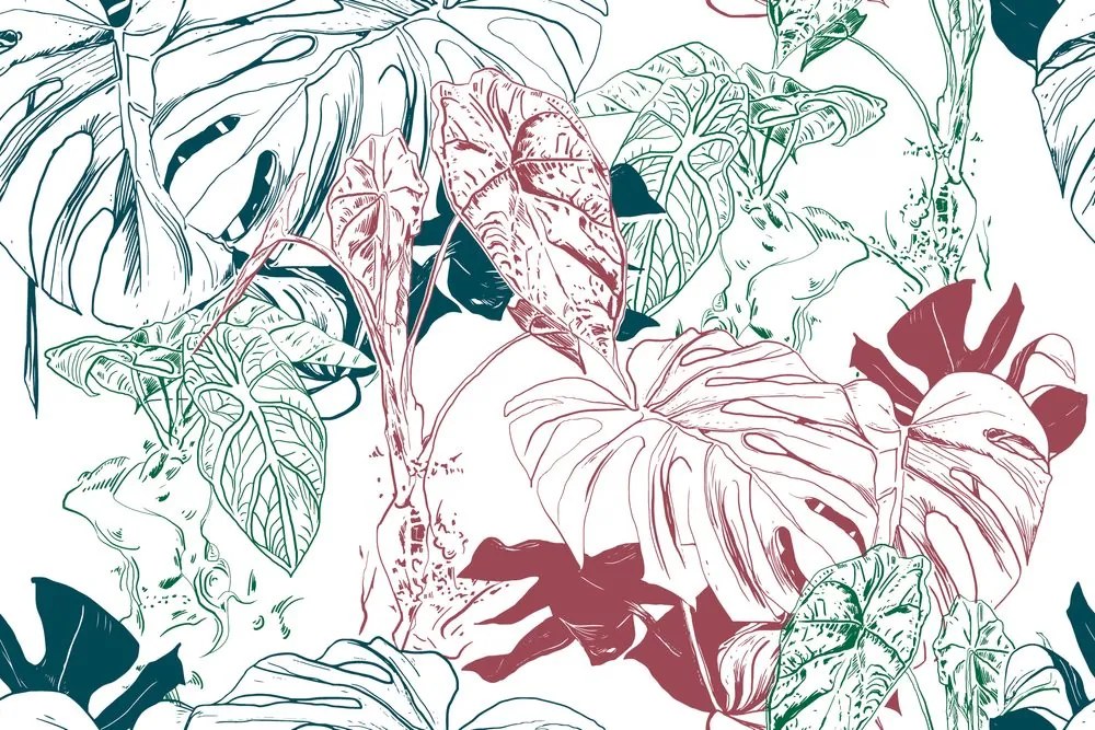 Carta da parati – Foglie colorate di monstera