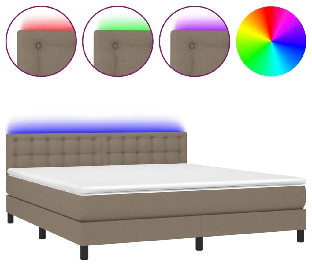 Letto a molle con materasso e led tortora 180x200 cm in tessuto