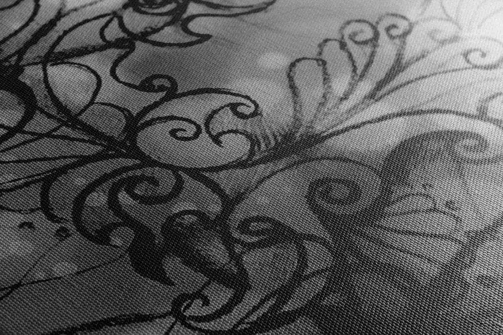 Stampa su tela – Mandala floreale in bianco e nero