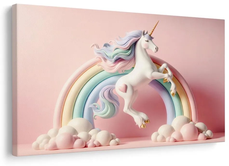 Quadro su tela – Unicorno magico con arcobaleno