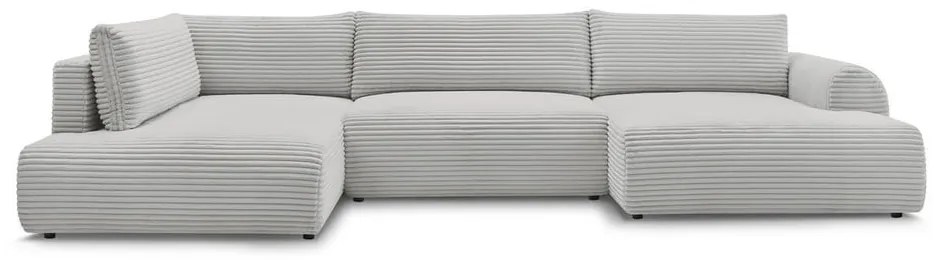 Divano angolare grigio chiaro allungabile/con contenitore (con penisola a sinistra/a U) con rivestimento in velluto a coste Lucien – Bobochic Paris