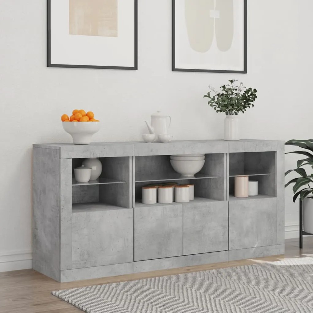 Credenza con luci led grigio cemento 142,5x37x67 cm