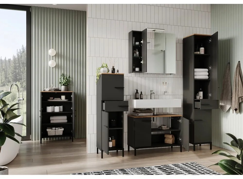 Mobile bagno alto grigio scuro in rovere 60x97 cm Yonkers - Germania