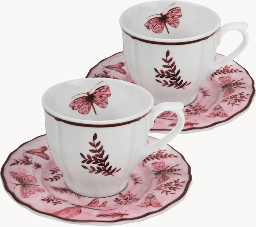 Set tazzine e piattini in ceramica Sonia, set da 4
