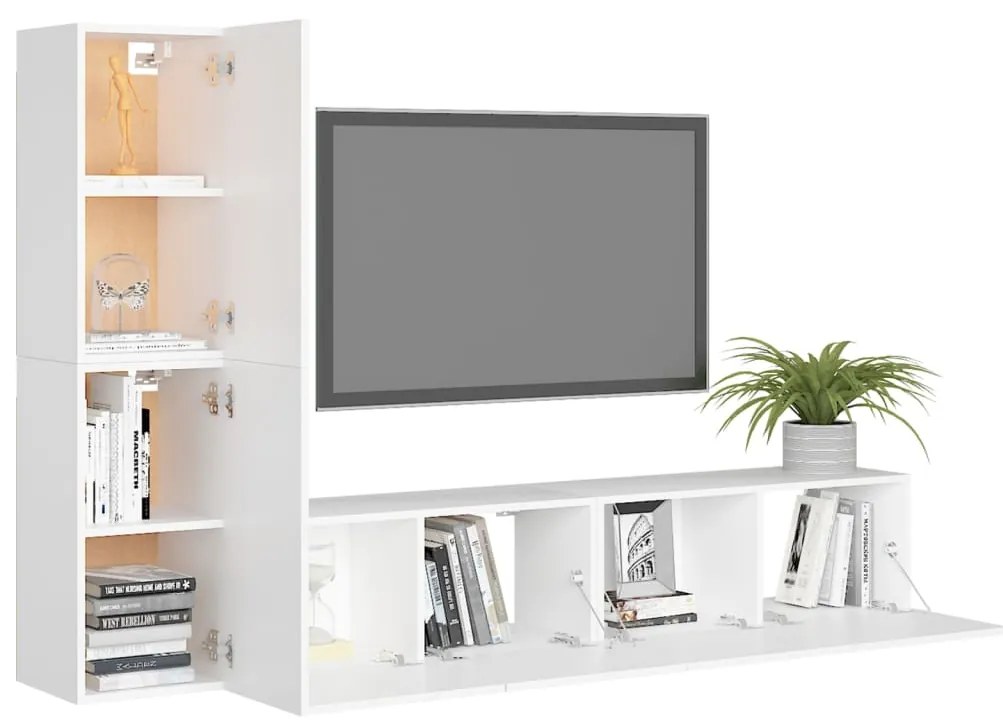 Set mobile tv 4 pz bianco in truciolato