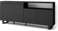 Credenza Mobile Cucina Madia, mobile ingresso, 200x87x35cmcon 4 Porte Design industriale, Stile moderno, Nero