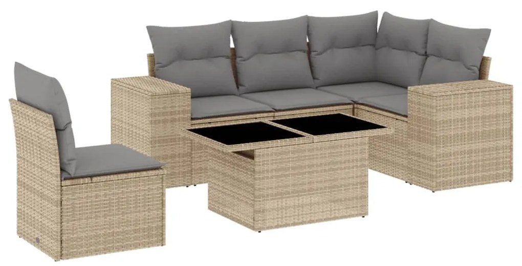 Set divano da giardino 6 pz con cuscini beige in polyrattan