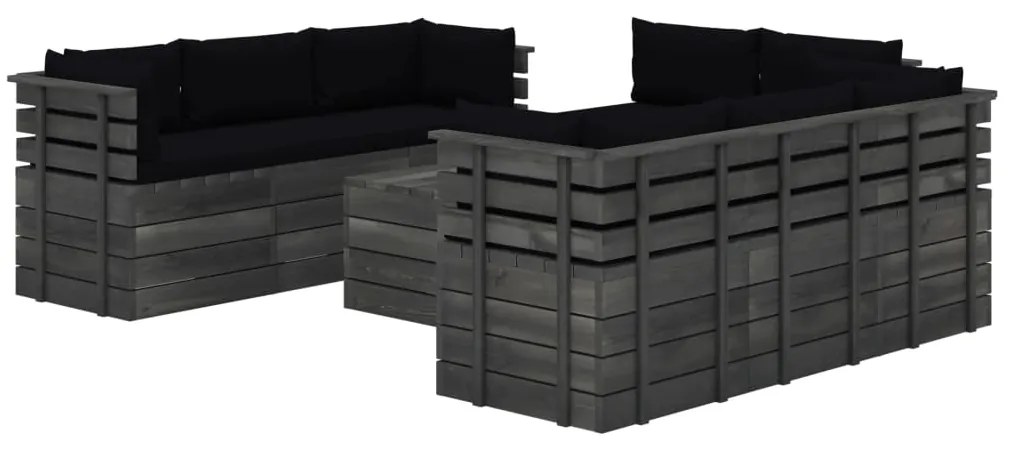 Set Divani da Giardino su Pallet 9 pz con Cuscini Massello Pino