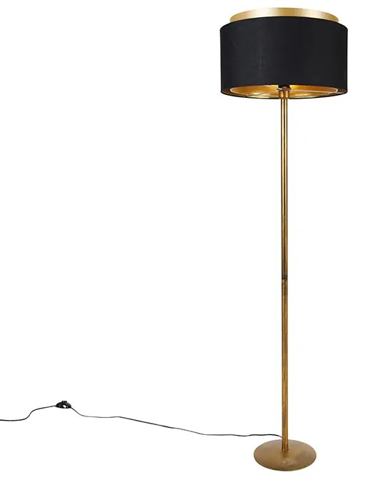 Lampada da terra moderna oro con paralume nero con oro - Simplo
