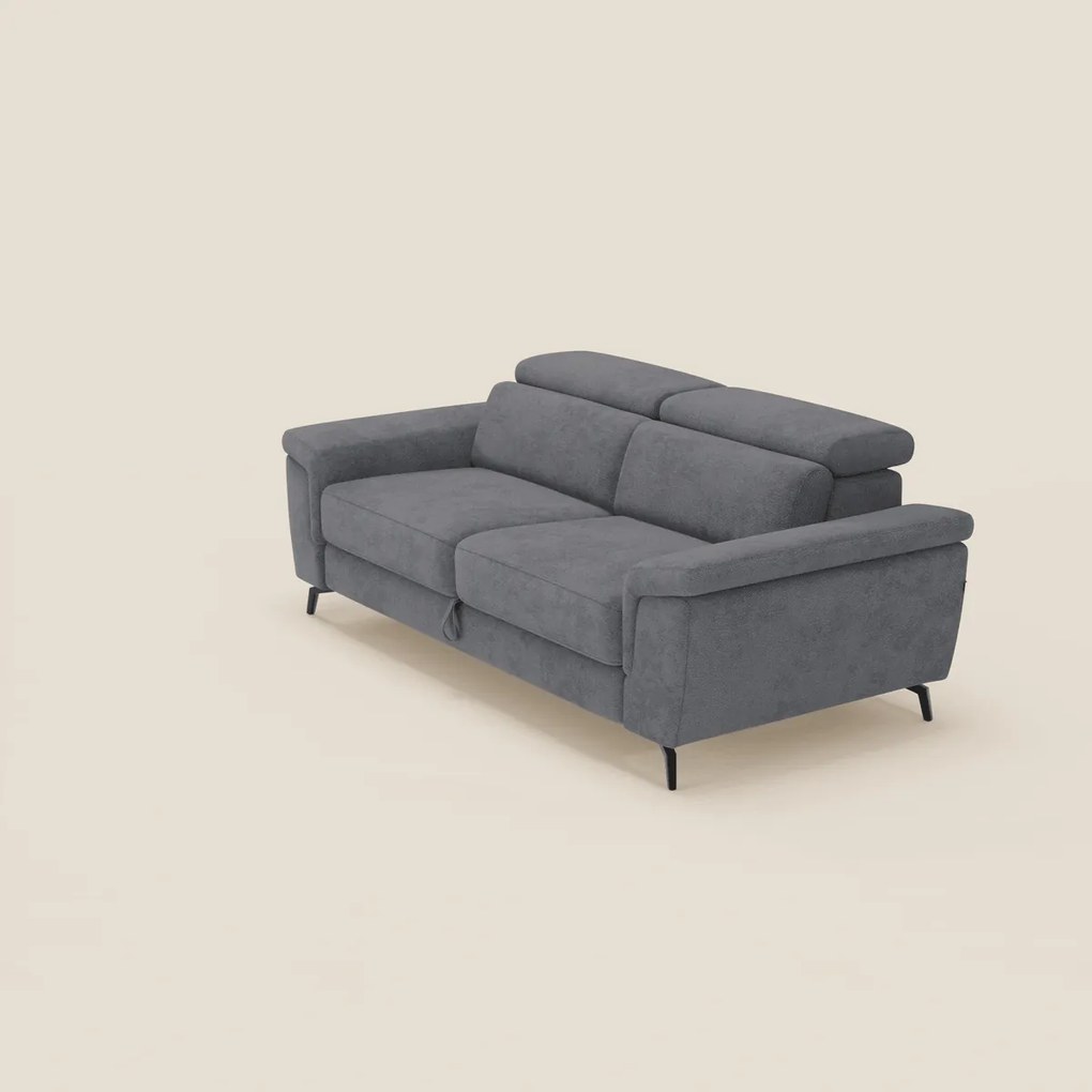 Estro Divano 3 posti con pouf estraibile - poggiatesta reclinabili in tessuto impermeabile T14 grigio