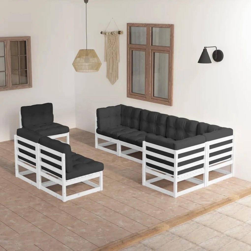 Set divani da giardino 8 pz con cuscini legno massello di pino