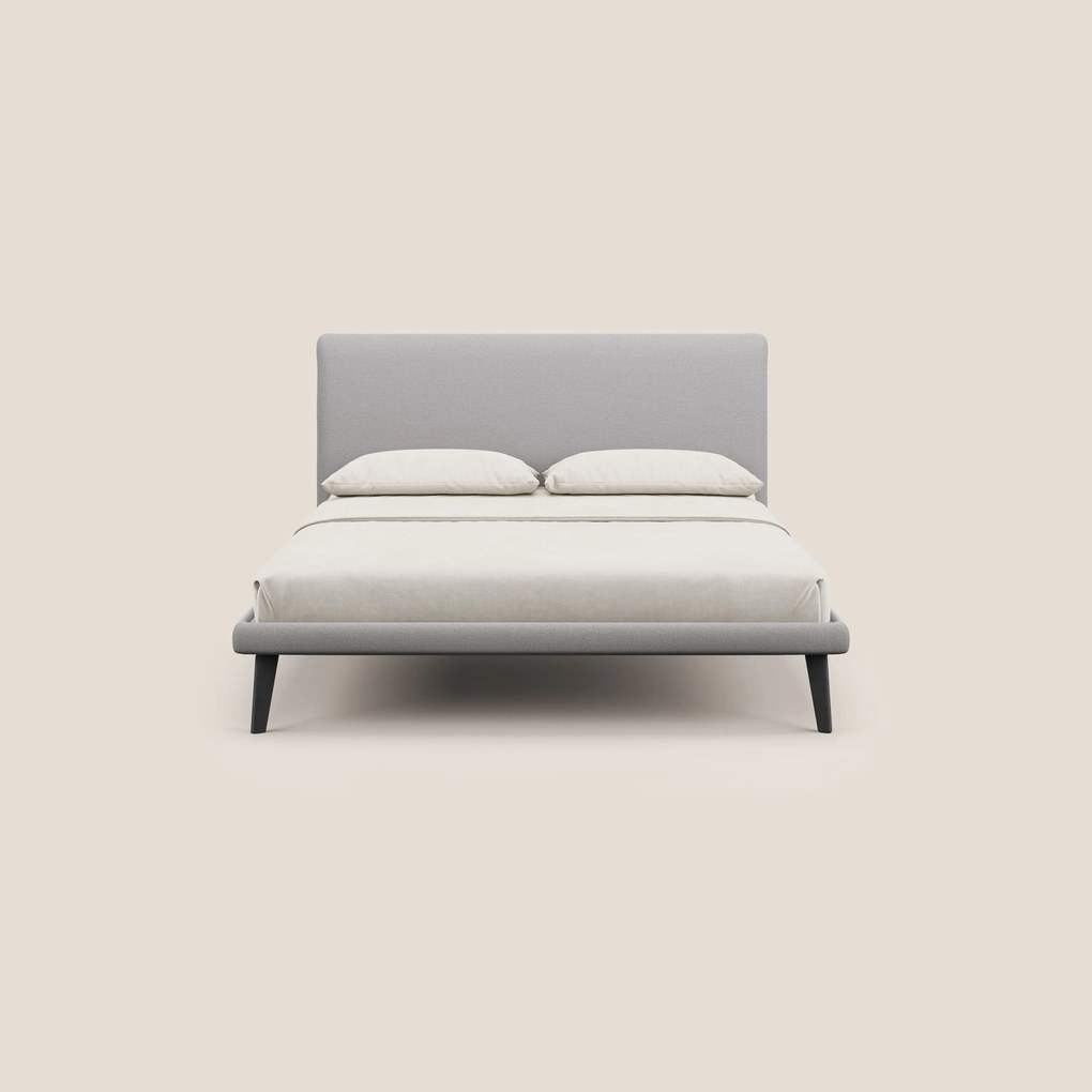 Noel letto minimal scandinavo con piedi in mogano e tessuto fiammato impermeabile T19