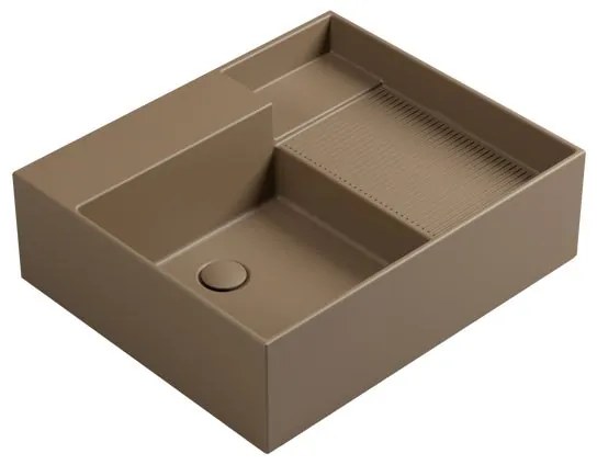 Lavabo da appoggio Nobu COLAVENE senza foro rettangolare in ceramica L 60 x H 21 x P 50 cm tortora opaco piletta non inclusa