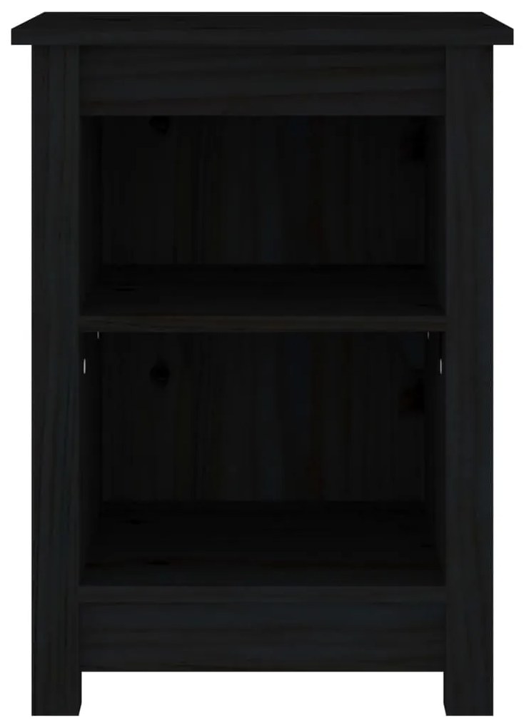 Comodino Nero 40x35x55 cm in Legno Massello di Pino