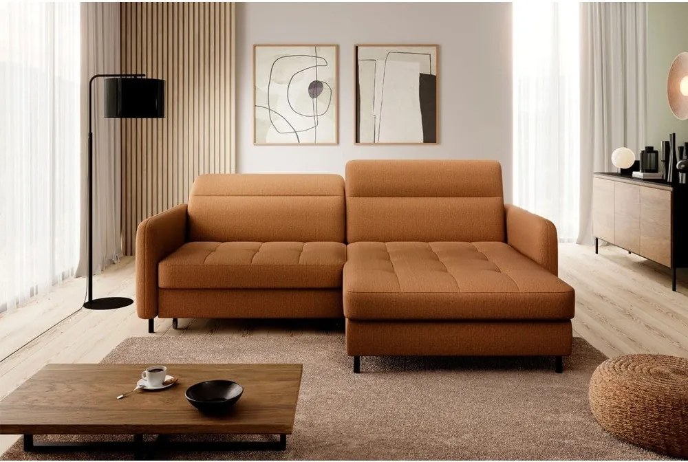 Divano angolare giallo allungabile/con contenitore (con penisola a destra/con chaise lounge) e rivestimento in velluto Gomsi – ELTAP