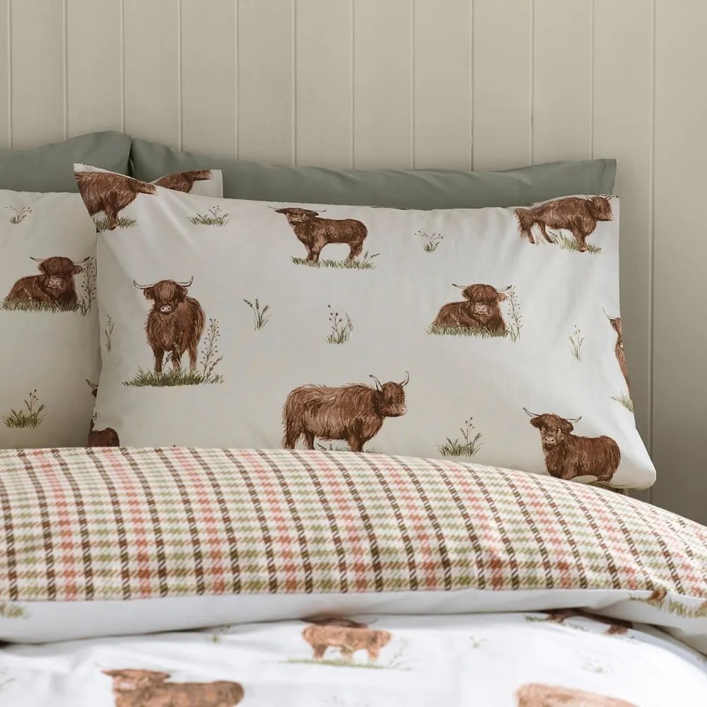 Set copripiumino e federa marrone e beige per letto singolo 135x200 cm Angus Highland Cow – Catherine Lansfield