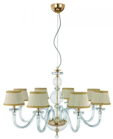 Lampadario in vetro bach 8 luci lp.bach-8cp-oro dorato con paralumi