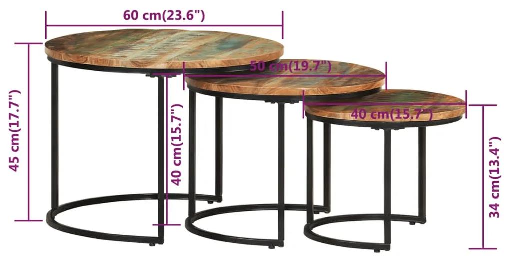 Tavolini Impilabili 3 pz in Legno Massello di Recupero