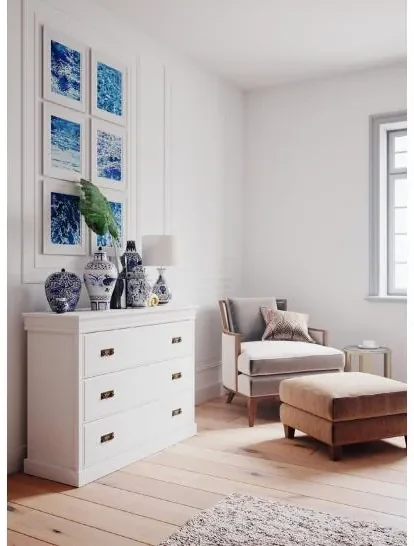 Comò cassettone legno massello bianco shabby toscano