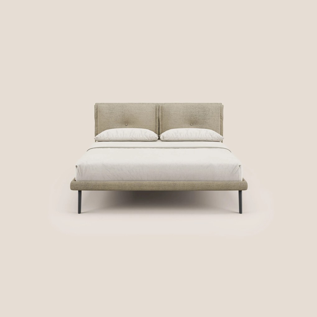 Ibuki letto con cuscini trapuntati regolabili e piedi in mogano in tessuto fiammato impermeabile T03 beige