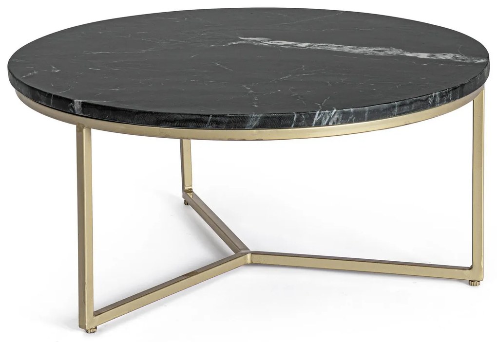 Andrea Bizzotto Prescott tavolino design 67,5 cm con piano in marmo nero e struttura in acciaio verniciato oro