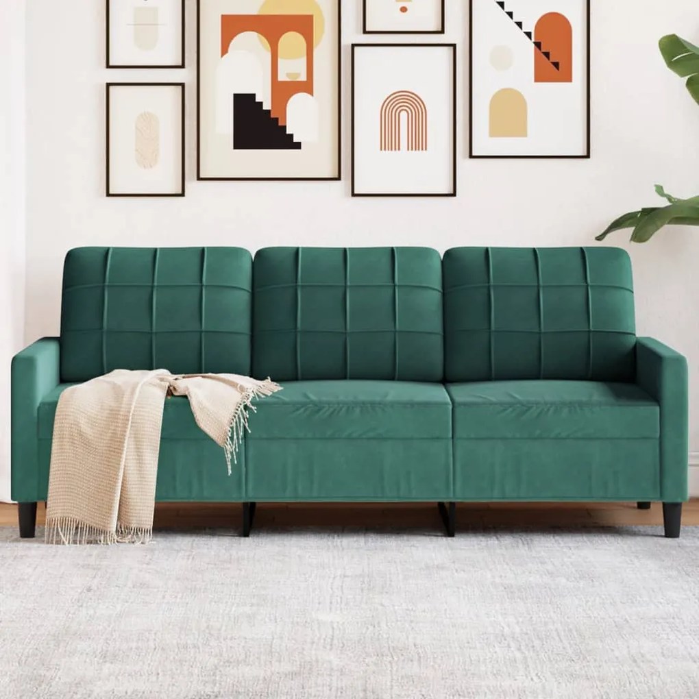 Divano A 3 Posti Verde Scuro 180 Cm İn Velluto /