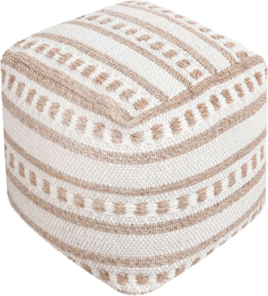 FRIDA - pouf in lana avorio con decoro 40 x 40