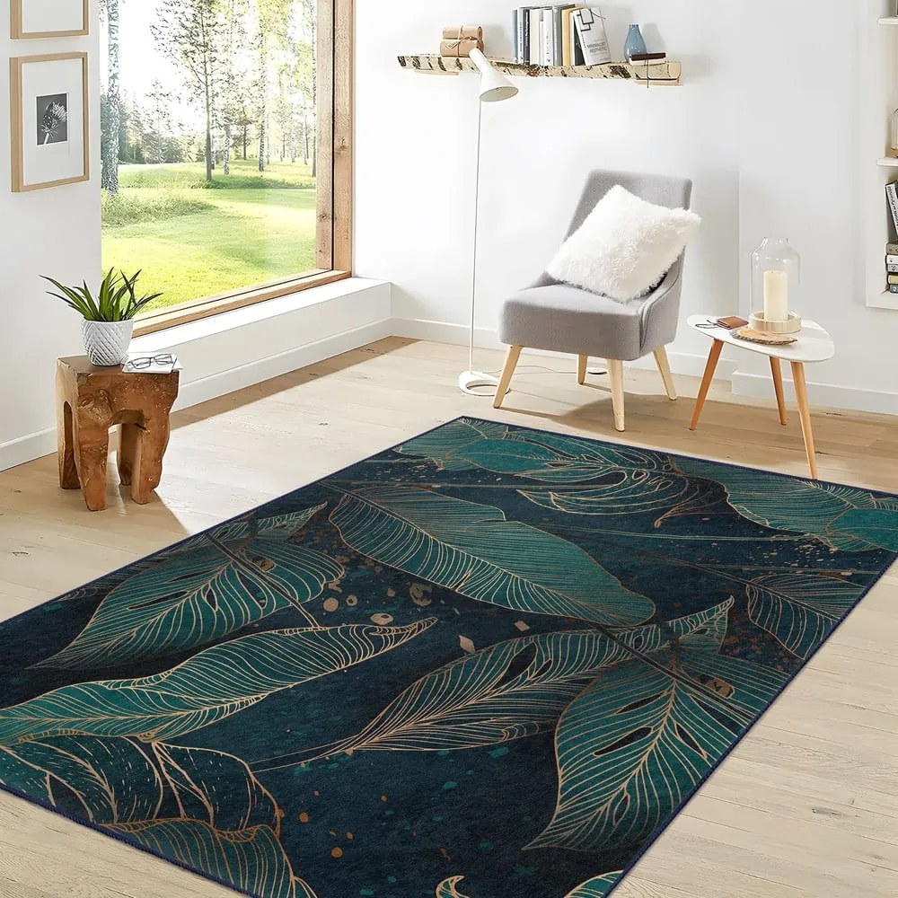Tappeto color petrolio lavabile 80x150 cm Midnight Jungle – Mila Home