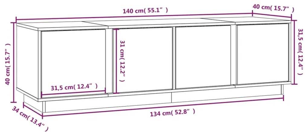 Mobile Porta TV Bianco 140x40x40 cm in Legno Massello di Pino