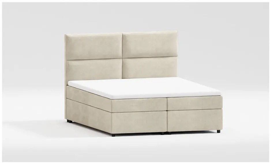 Letto matrimoniale imbottito beige con spazio contenitivo e rete 160x200 cm Rico - Ropez