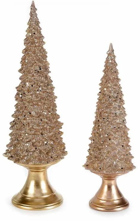 Set 2 Alberi di natale in Resina Dorata con Luci LED e Glitter