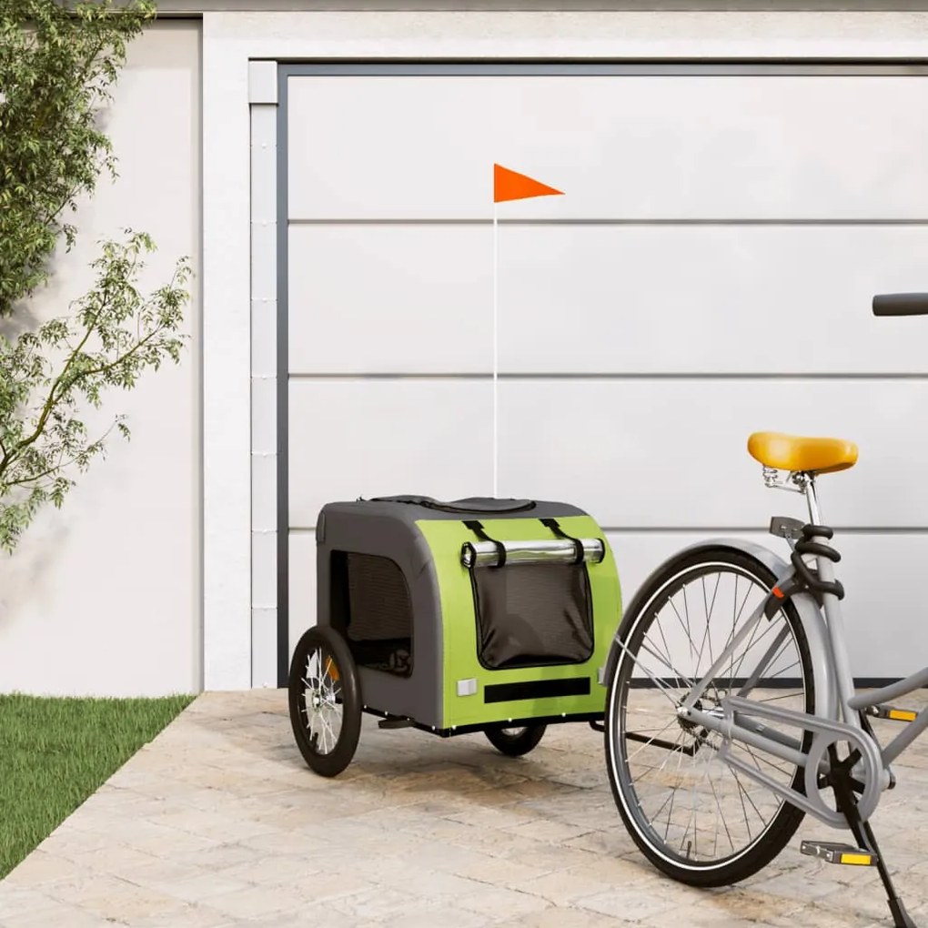 Rimorchio Da Bici Per Animali Verde E Grigio Oxford E Ferro /
