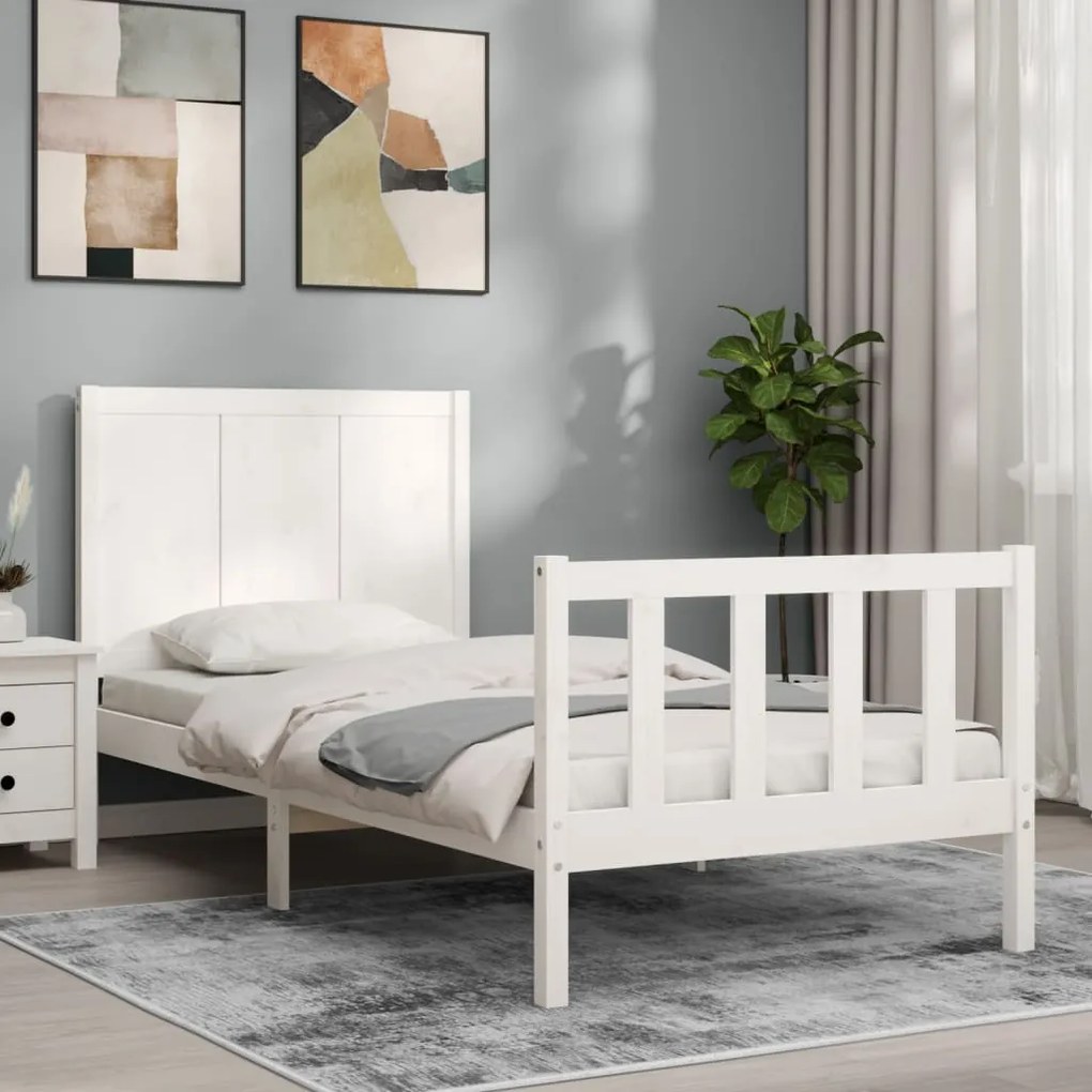 Giroletto Con Testiera Bianco Small Single Legno Massello /