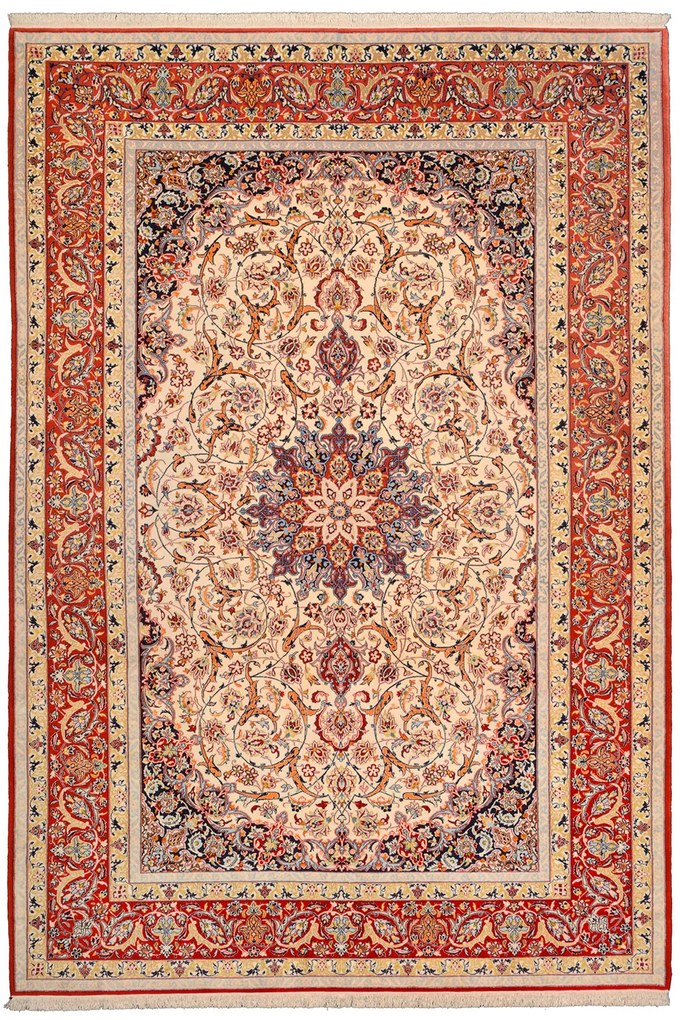 Isfahan Tappeto 320x210 Beige (Iran) Annodato A Mano