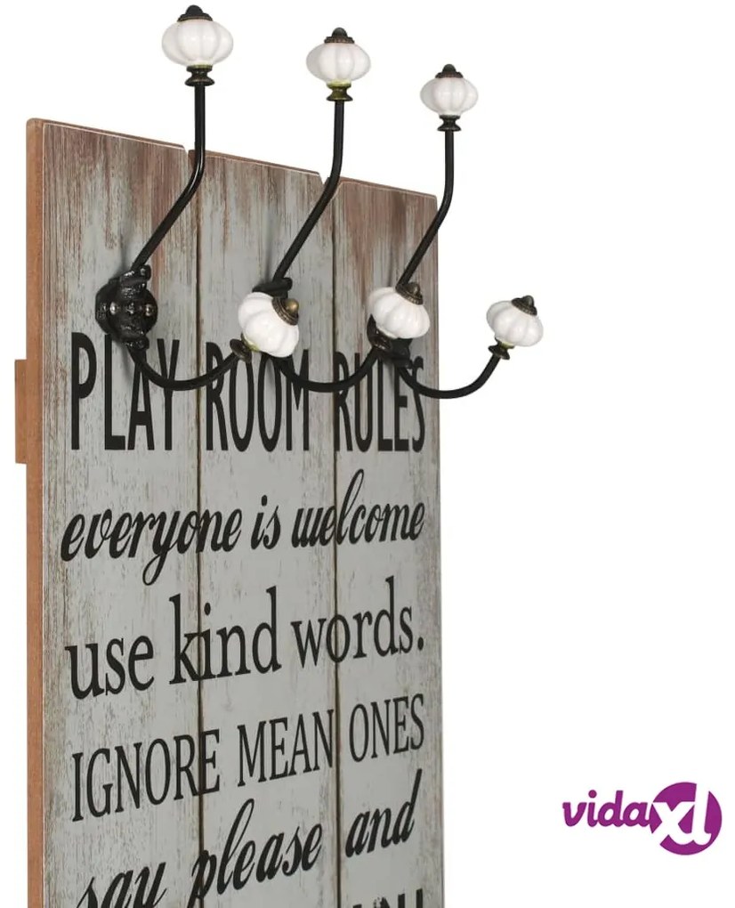 vidaXL Appendiabiti da Parete con 6 Ganci THANK YOU 120x40 cm