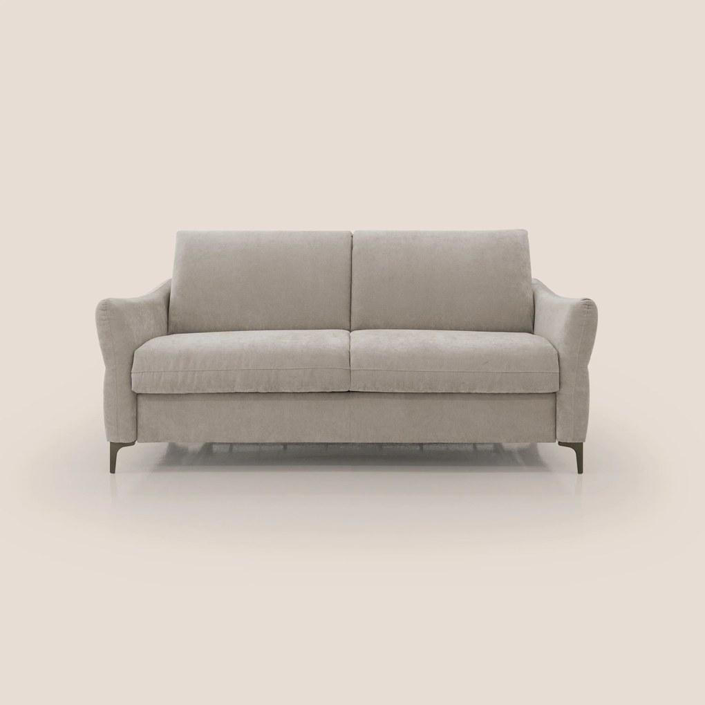 Dalia divano letto con materasso H18 cm e piedi alti in raffinato tessuto smacchiabile T17 beige