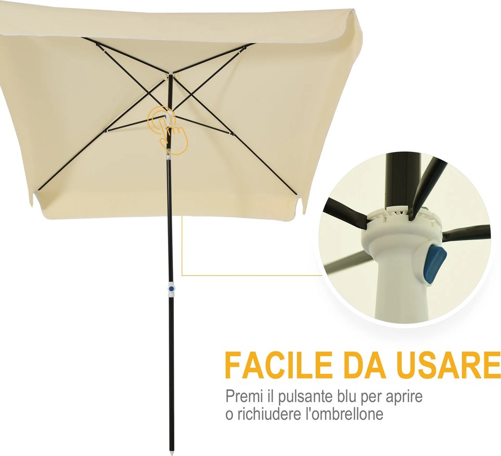 Ombrellone da Giardino 2x2 m Palo Ø28 mm in Matallo e Poliestere Bianco Crema...