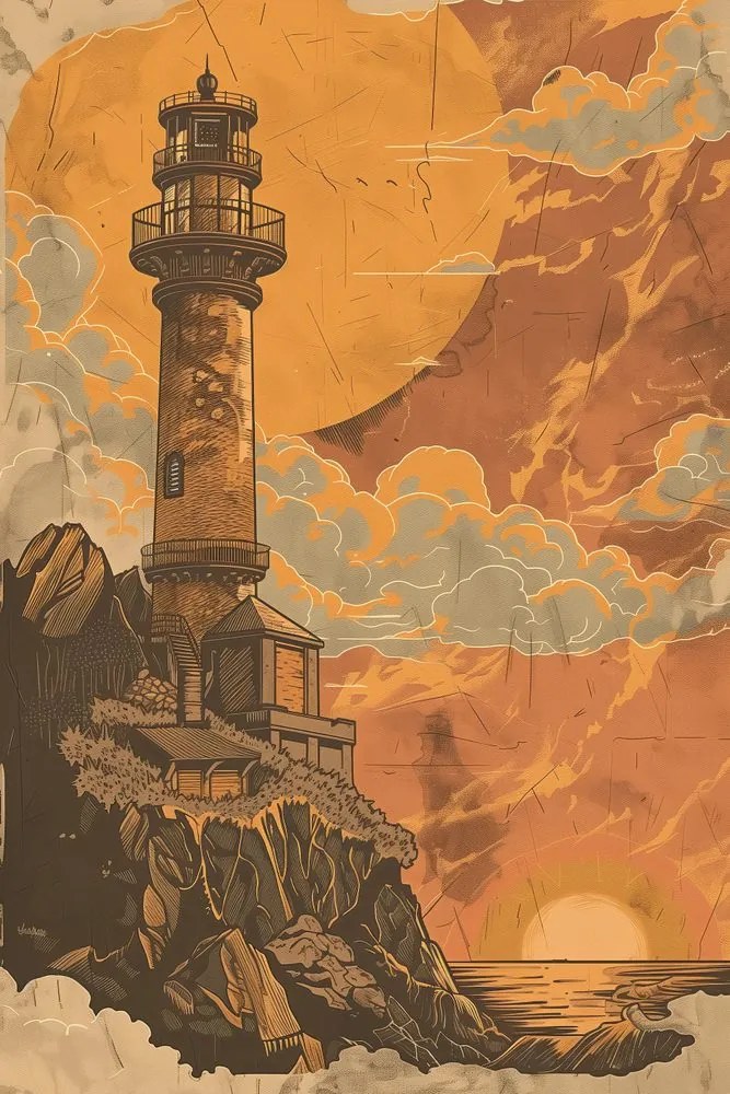 Stampa su tela – Faro da favola arancione